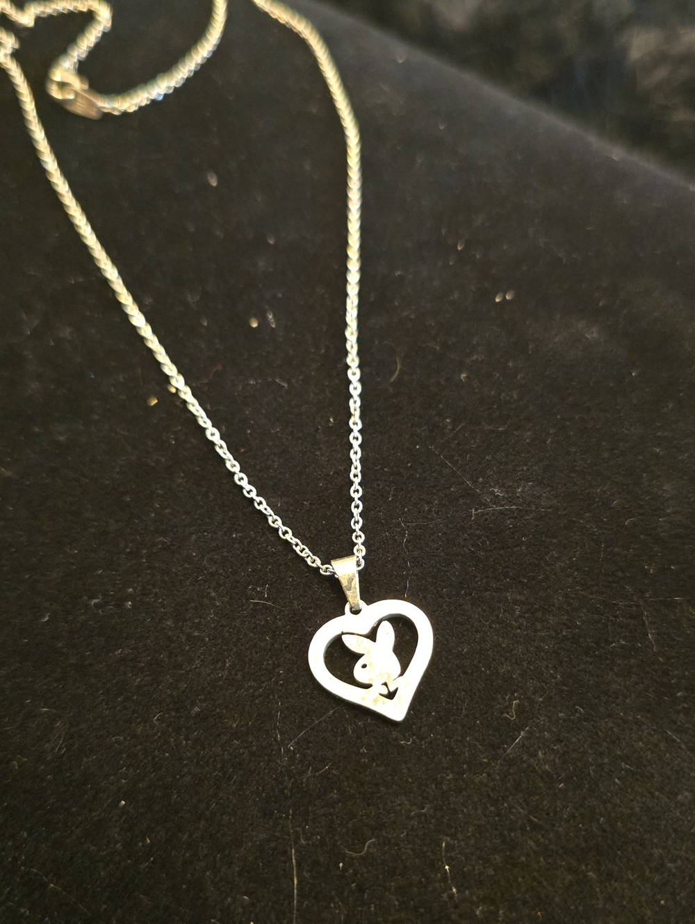 Silver Heart Pendant Necklace with Bunny Cutout - Women Jewelry